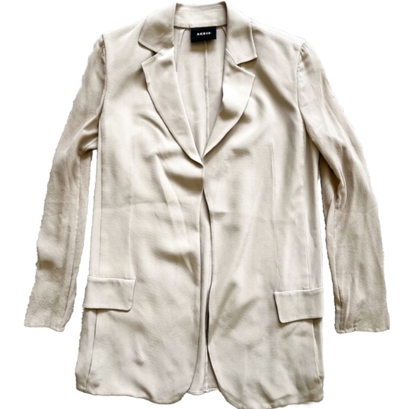 AKRIS 100% MULBERRY SILK OPEN FRONT BLAZER W/ SHEER SLEEVES MINIMALIST CHIC